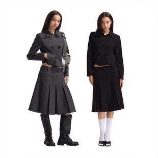 TR厚款 guys 西装 复古双排扣外套 百褶裙 Two A字低腰西装 little