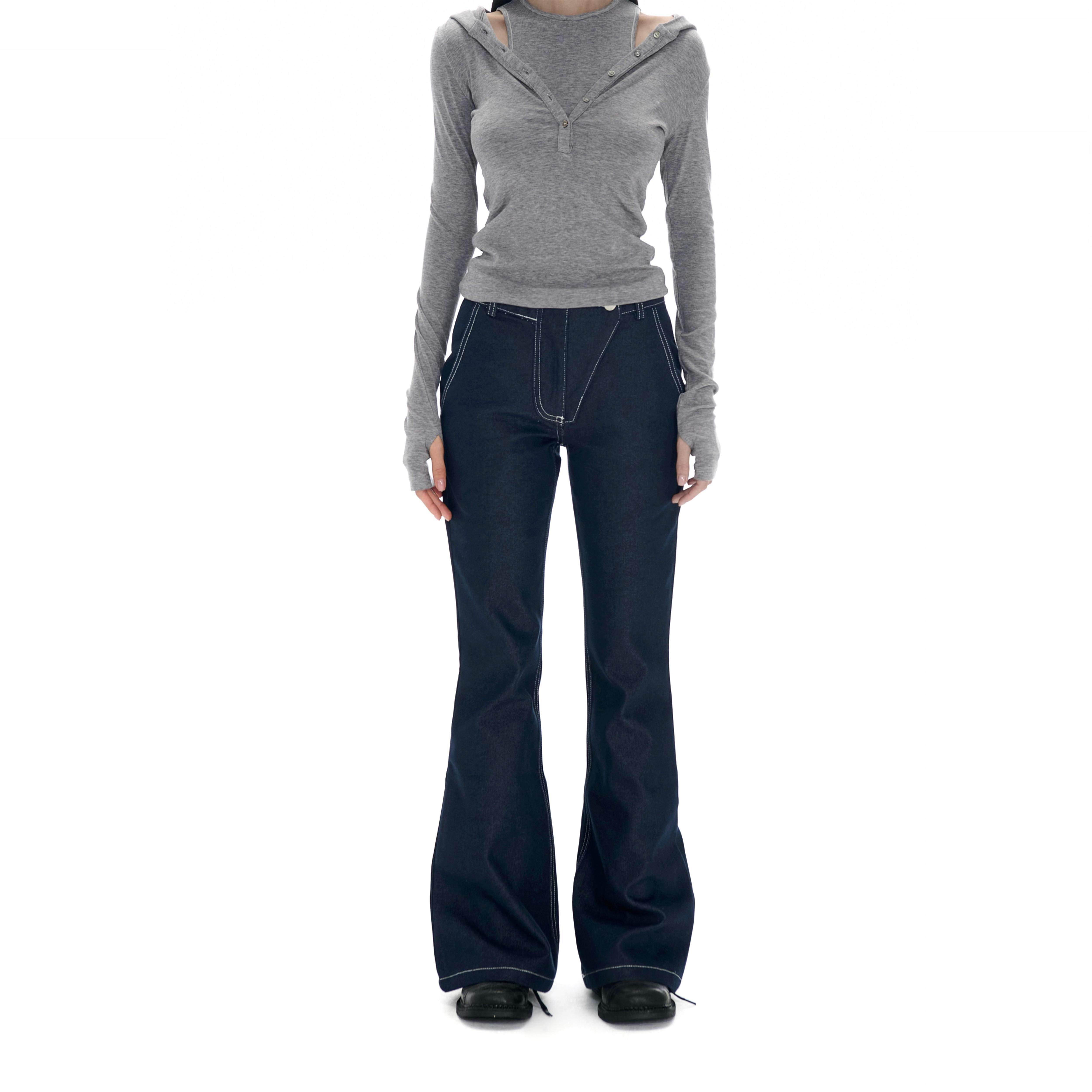 仿牛仔面料中腰喇叭裤