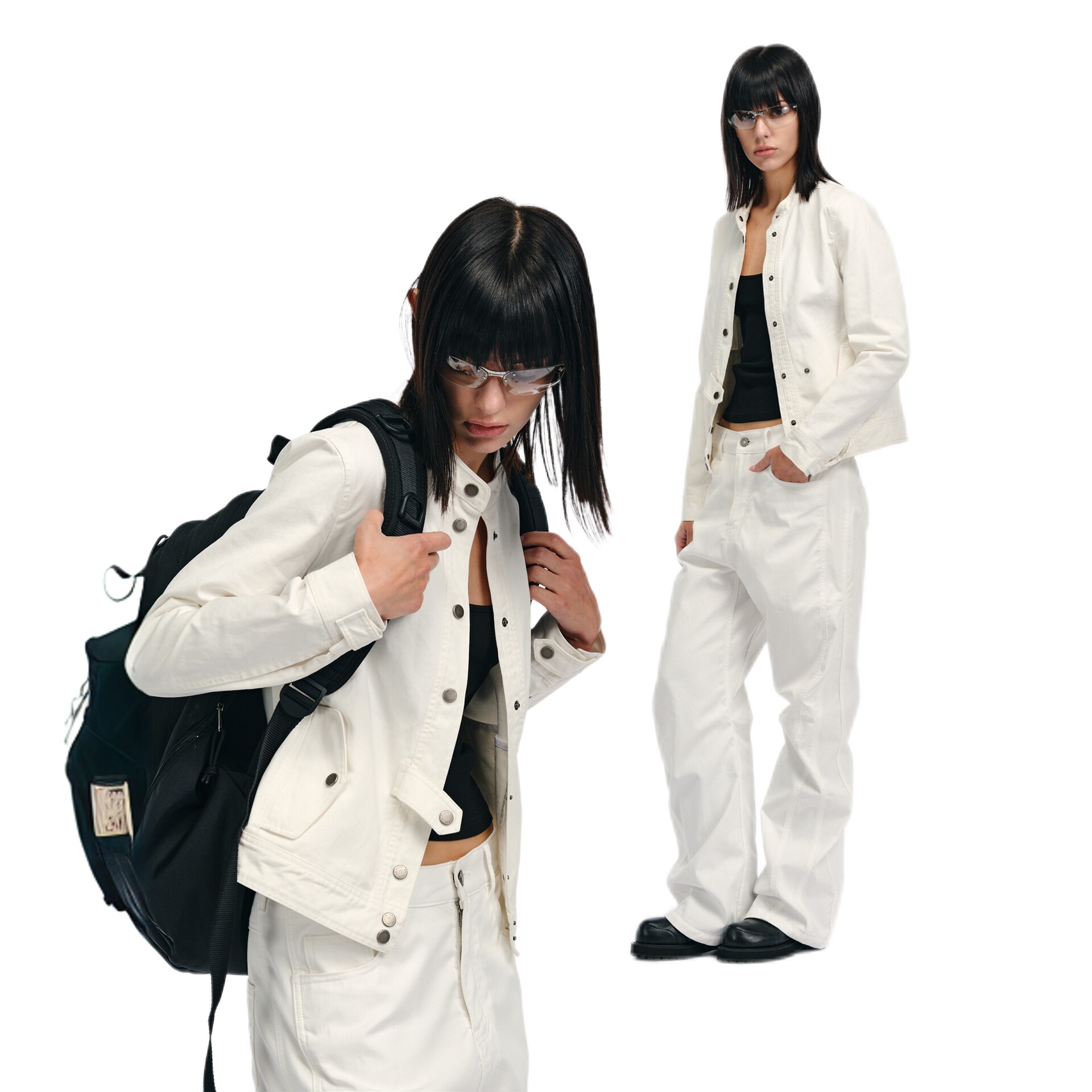 Two little guys*90.s立领做旧金属扣重磅纯棉酵洗开衫外套夹克