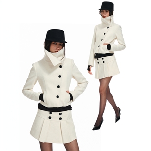 古早羊毛呢大翻领短外套 guys 双排扣防走光呢子短裙 little Two