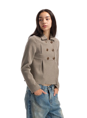 Two little guys*2000.s铜氨羊毛混纺轻柔复古娃娃双排扣呢子外套