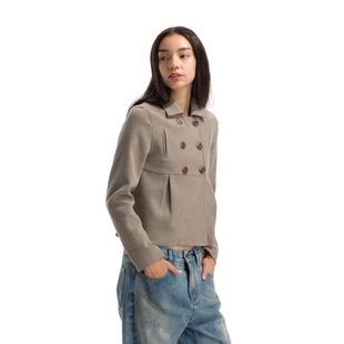 2000.s铜氨羊毛混纺轻柔复古娃娃双排扣呢子外套 guys Two little