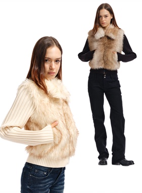 Two little guys*翻领拼接针织环保皮草气保暖毛绒外套