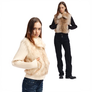 翻领拼接针织环保皮草气保暖毛绒外套 guys Two little