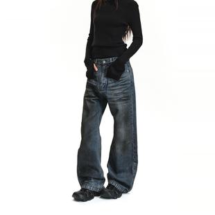 泥染做旧立体压皱猫须直筒油漆牛仔裤 guys little Two