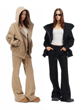 Two little guys*加厚连帽羊毛呢子外套+弹力微喇羊毛加绒长裤