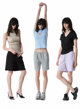 Two little guys*度假系列夏日强捻空气层低腰落裆抽绳5分裤卫裤