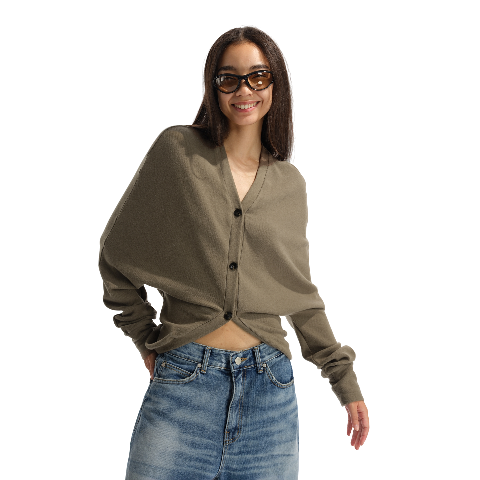 Two little guys*复古蝙蝠袖慵懒气质磨毛斗篷上衣开衫