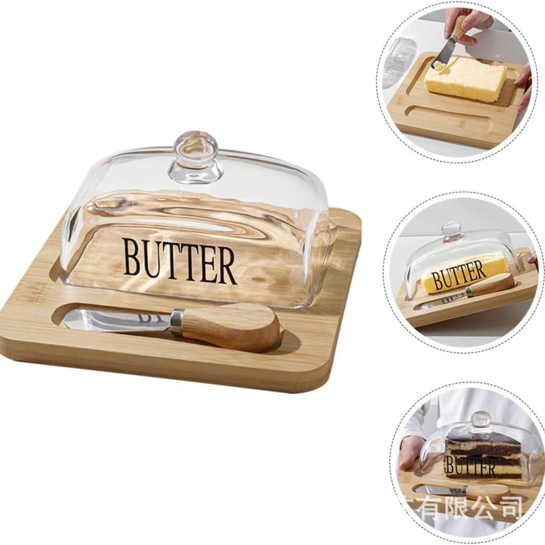 木质奶酪蛋糕托盘带餐具玻璃罩保鲜黄油储物罐点心甜点水果盘砧板