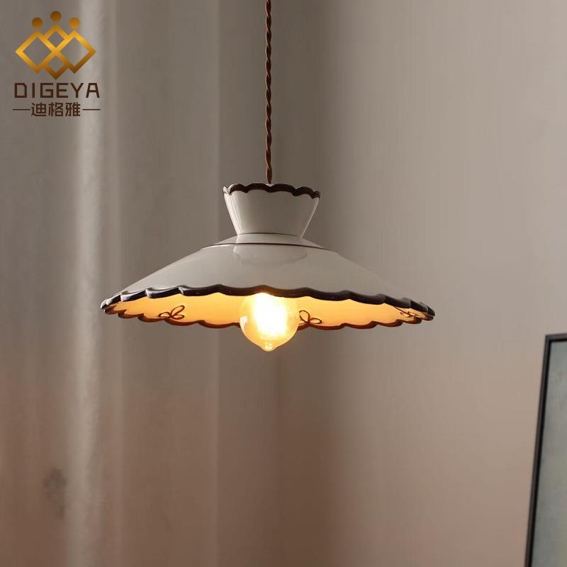 法式中古风手绘陶瓷吊灯餐厅床头玄关吧台过道日式复古奶油风灯具