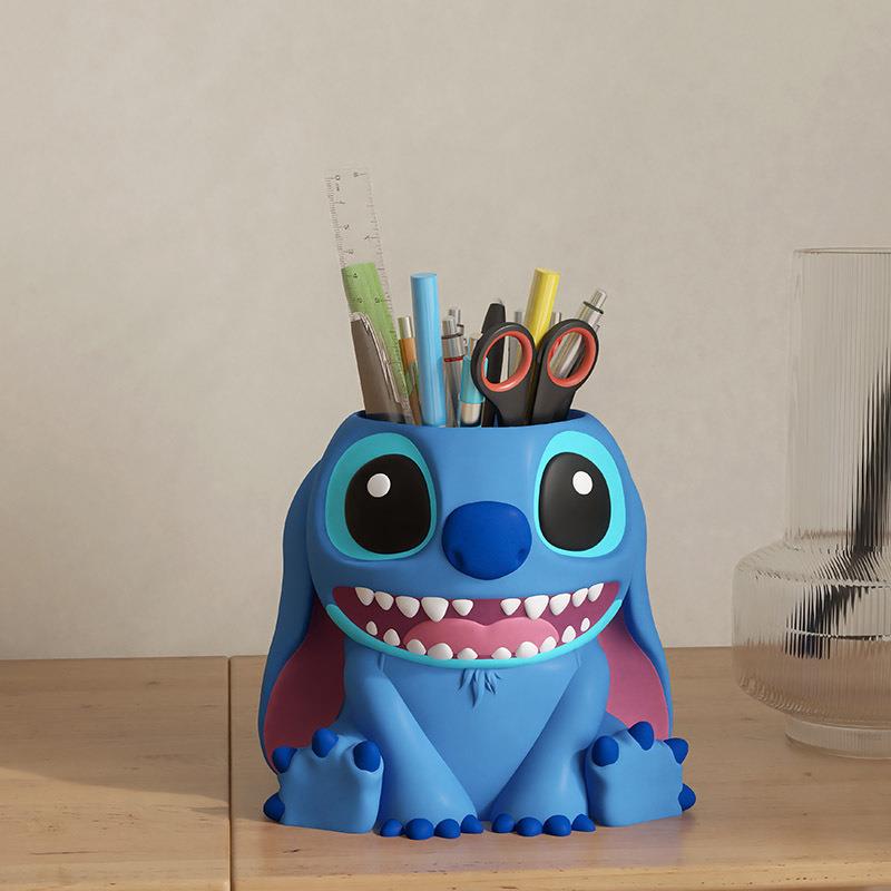 创意可爱史迪仔笔筒收纳盒儿童女孩男孩办公室桌面大容量装饰摆件