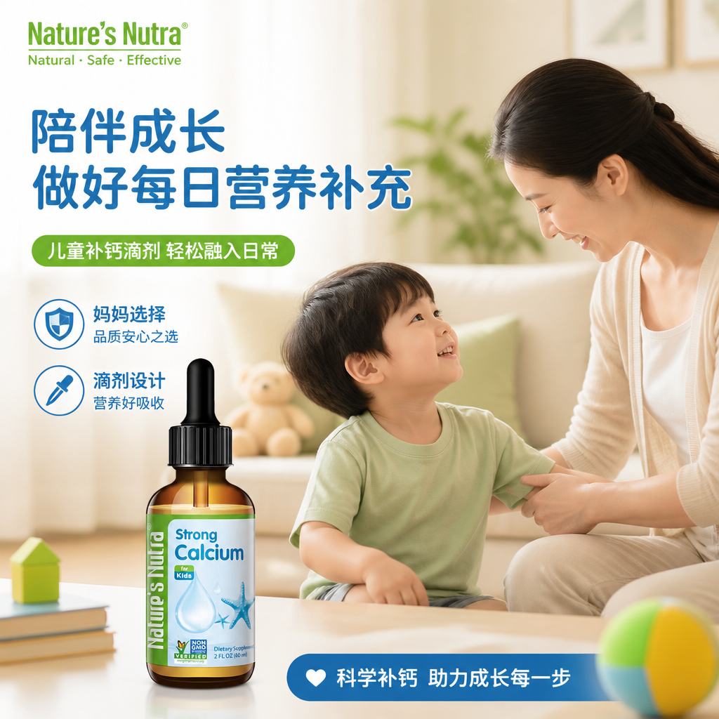 莱思纽卡儿童液体钙滴剂婴幼儿宝宝补钙营养滴液美国进口60ml