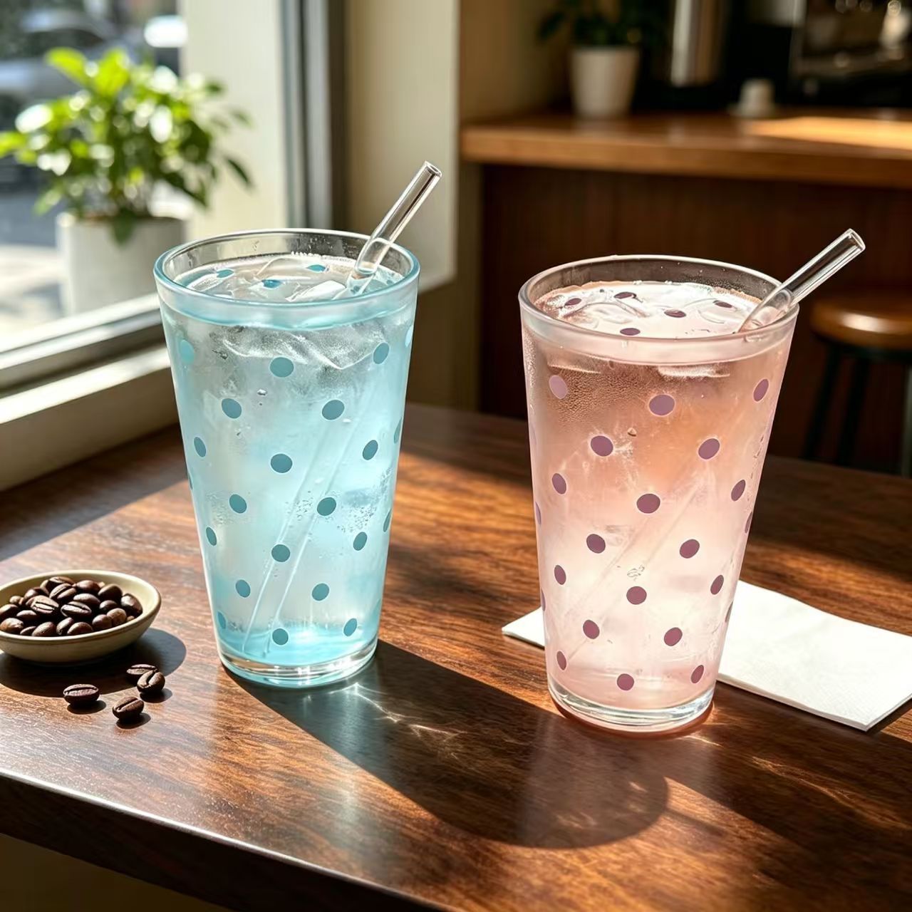 夏日清新波点汽水玻璃杯