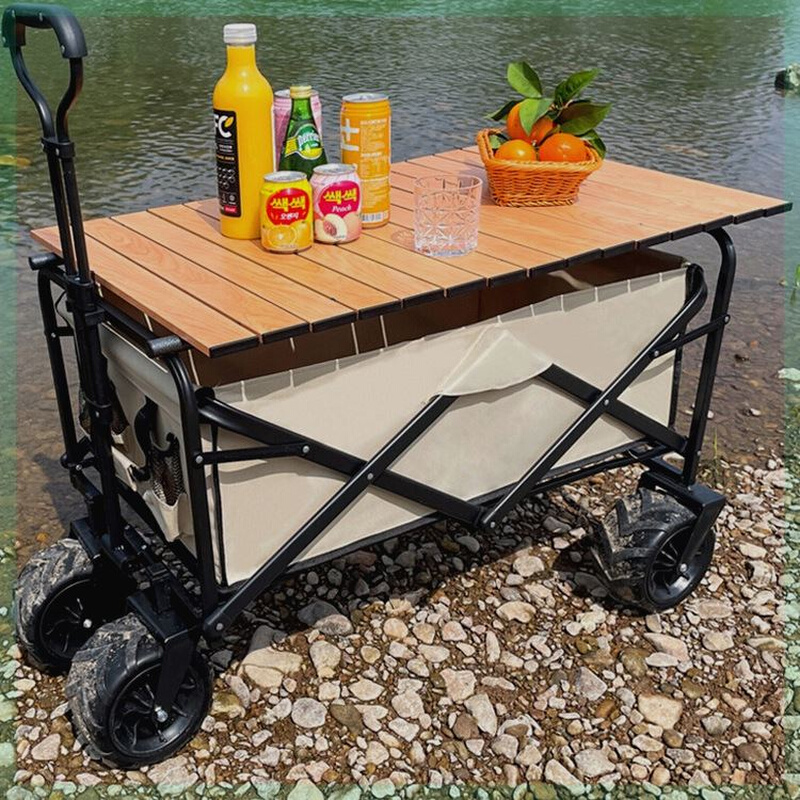 速发便车式户外露营车可推携营地野餐手推车桌板野营拖车小折叠拉