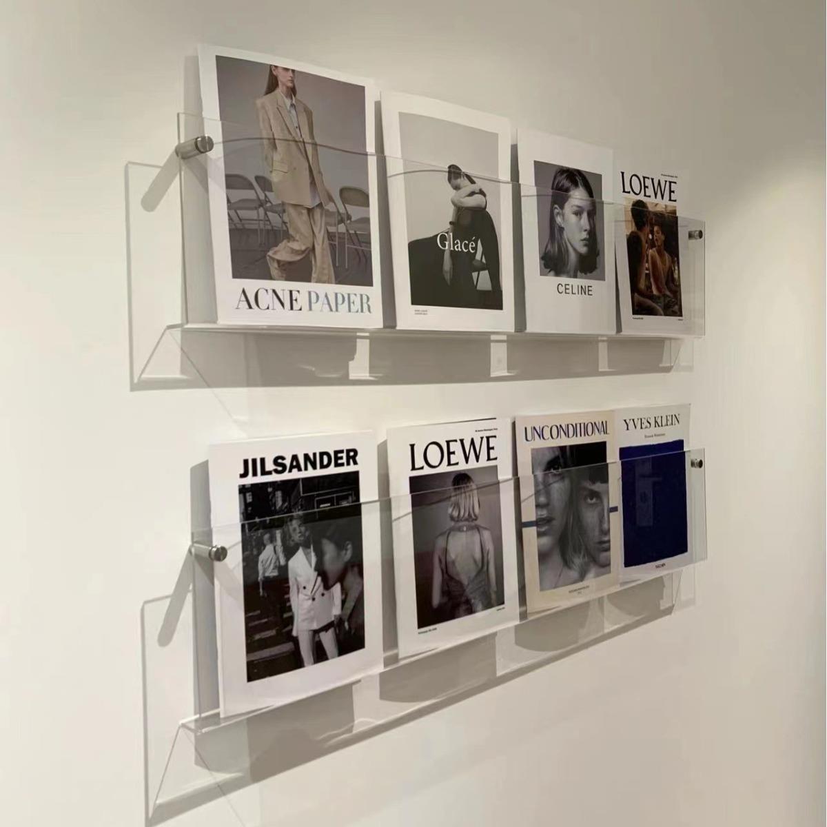 创意墙上置物架绘本架亚克力杂志架挂墙展示架壁挂式书架书报架