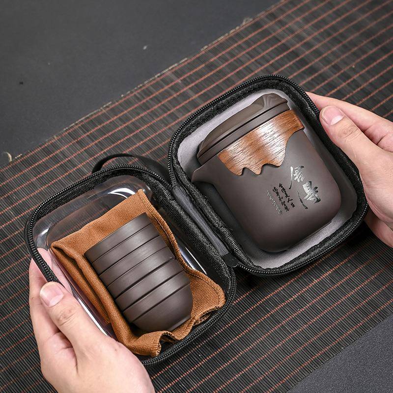 便携式车载旅行紫砂茶具套装出差户外旅游方便携带懒人泡茶壶茶杯