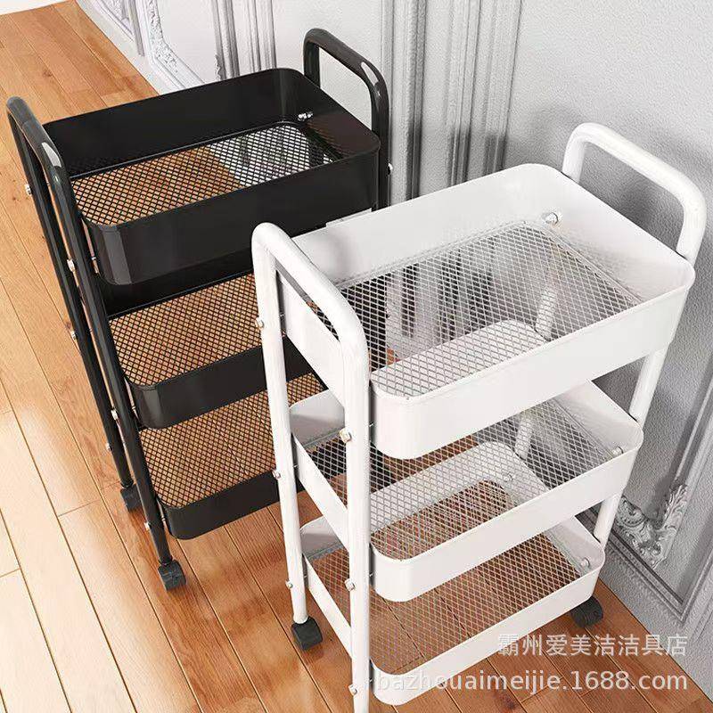 碳钢小推车置物架家用厨房客厅落地可移动卧室多层浴室收纳架储物
