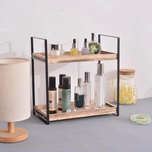 木质置物架卫生间洗漱用品收纳架简约桌面实木花架厨房多层调料架