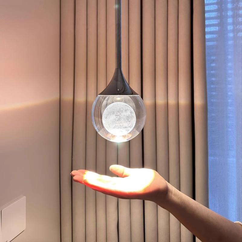 现代简约创意艺术月球水晶可升降卧室床头吊灯小吊灯入户玄关氛围