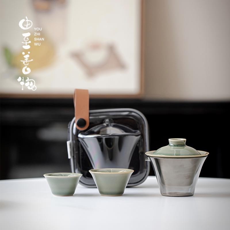 由至 日式旅行茶具简约陶瓷户外便携式包快客杯功夫茶具小套装