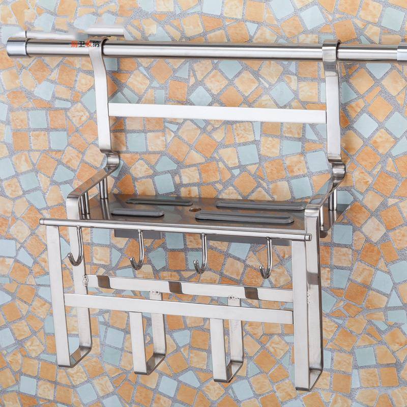 厨房置物架不锈钢免打孔碗碟调料壁挂式收纳架多功能厨房用品