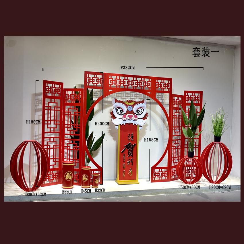 复古中式门窗大型美陈场景布置元旦新年春节装饰品创意陈列摆件