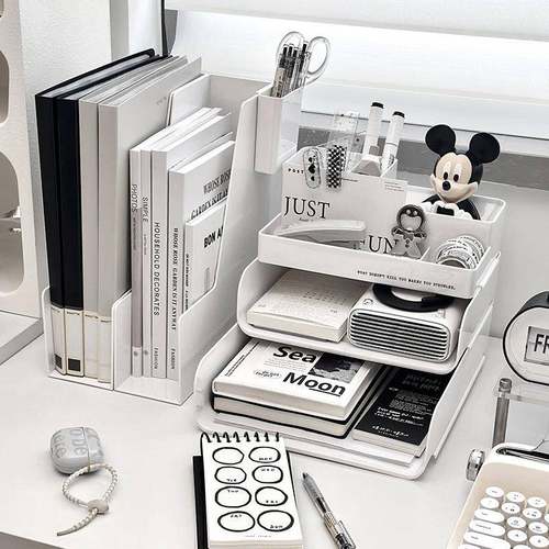 文件收纳盒办公室书架桌面收纳塑料家用书本多层4文具书桌置物架