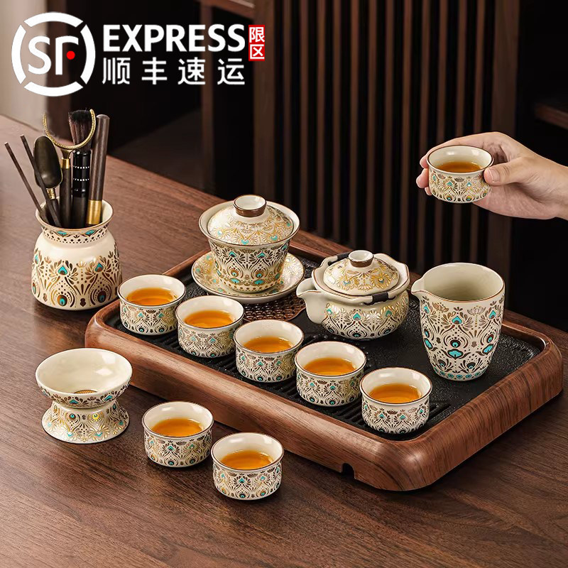 汝窑茶具套组家用2026新款手抓壶盖碗功夫泡茶杯送长辈高档礼盒装
