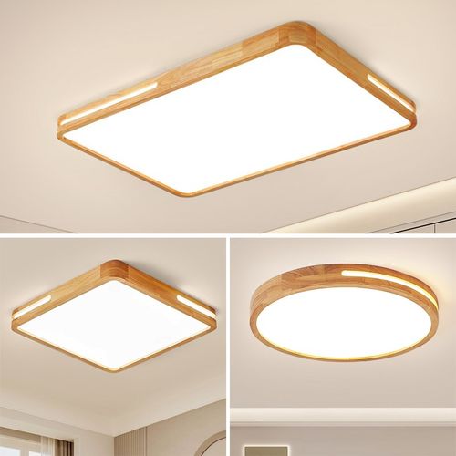 原木LED吸顶灯新中式客厅灯主卧室餐厅房间阳台过道大气实木灯具