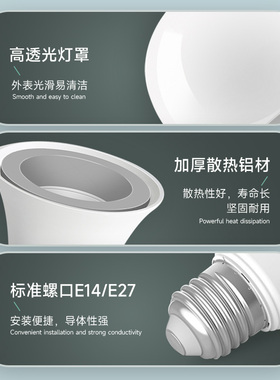 LED书桌餐厅高显色全光谱无频闪低蓝光3500K5500KE27螺口护眼灯泡