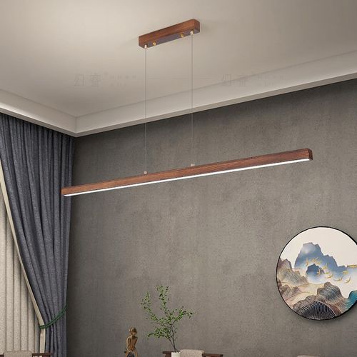 新中式餐厅吊灯实木长条灯禅意极简一字型餐桌灯办公室茶室灯具