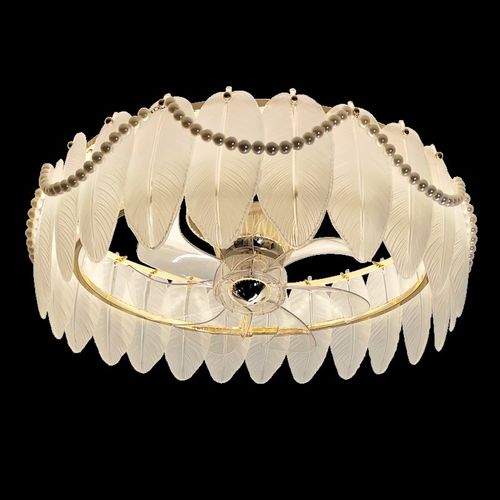 主卧室电风扇灯360度摇头女孩房灯法式羽毛新款奶油风吸顶灯