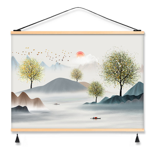 横款电表箱遮挡画免打孔配电箱客厅餐厅电源开关盒简约布艺装饰画