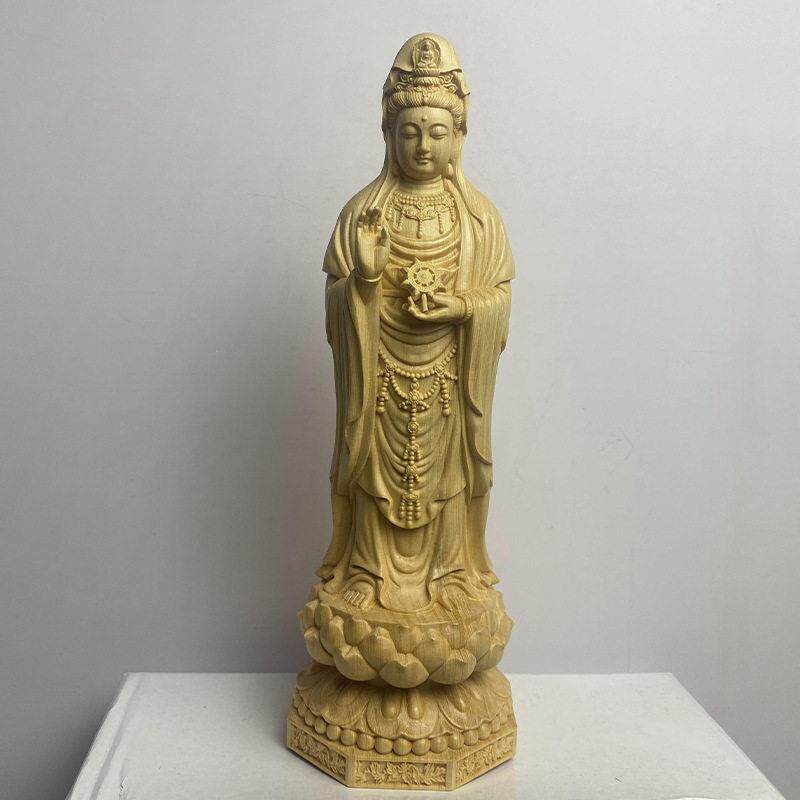 精雕桧木普陀山南海观音菩萨手持如意轮神像家居佛像摆件工艺品