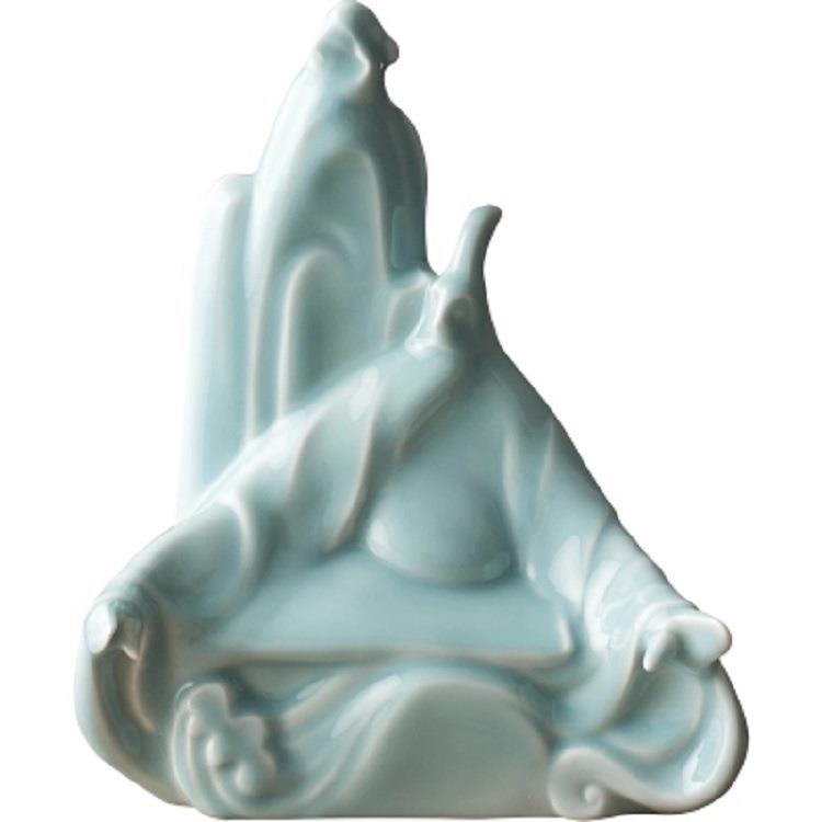 高山流水现代新中式陶瓷摆件雕塑装饰品客厅玄关工艺品大摆设影青