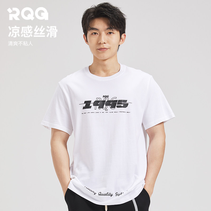 R.Q.G美式圆领T恤短袖男士青少年半袖白色潮牌夏季2025全纯棉上衣