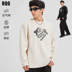 宽松黑色设计感纯棉潮牌圆领卫衣 长袖 R.Q.G男生上衣T恤男士 春秋装