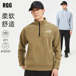 休闲运动风立领半拉链卫衣男士宽松加绒加厚秋冬新款中领打底绒衫