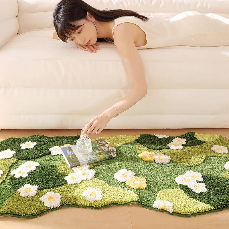 自然森系植绒大地毯高级感卧室床边毯地垫家居高低毛加厚隔凉脚垫