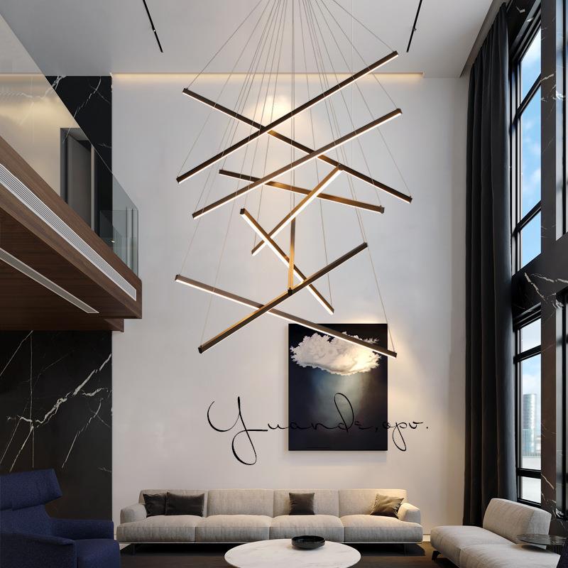 复式别墅楼梯长条吊灯酒店大堂高级感客餐厅创意led线条几何吊灯
