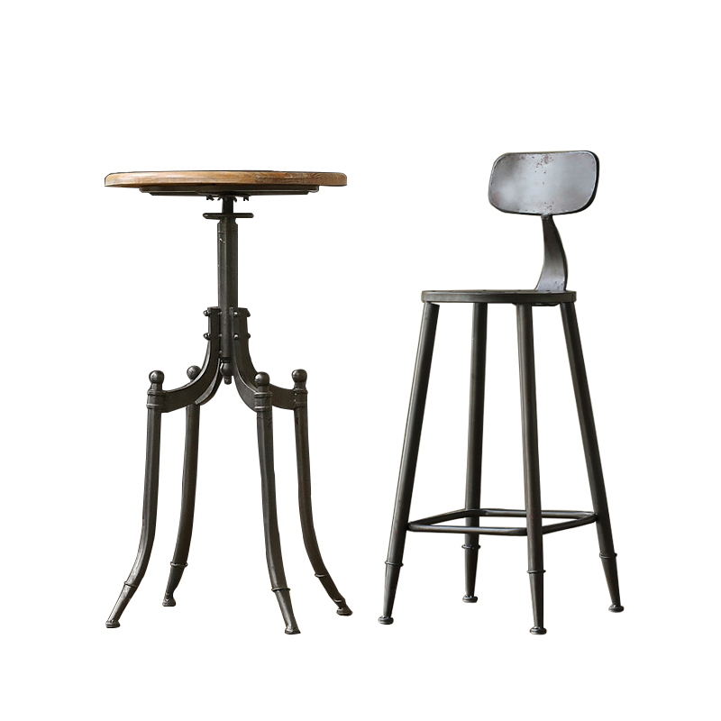 复古铁艺家用酒吧吧台凳高脚椅高脚凳高吧凳前台靠背椅实木凳子