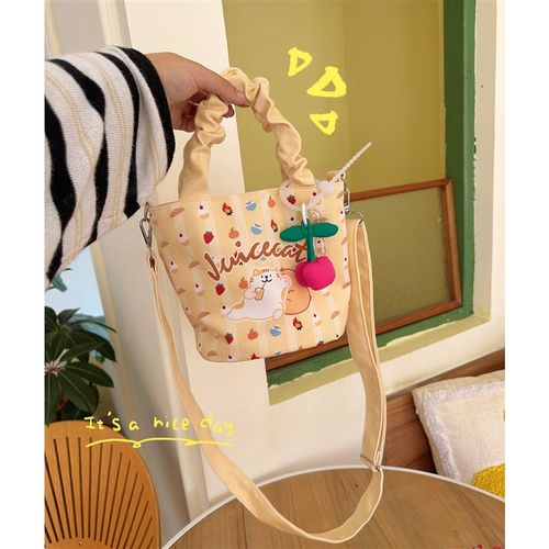 日系学生手提水桶包上班族斜挎便当袋便当包高颜值方形午餐便当袋