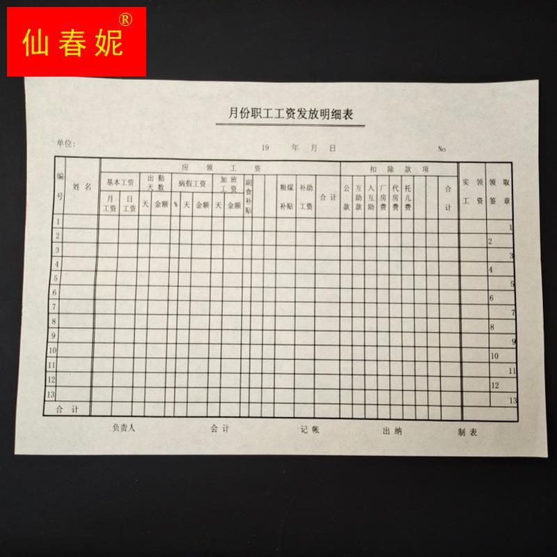 老旧库存1900年开头月份职工工资发放明细表 财务做补帐考勤报表
