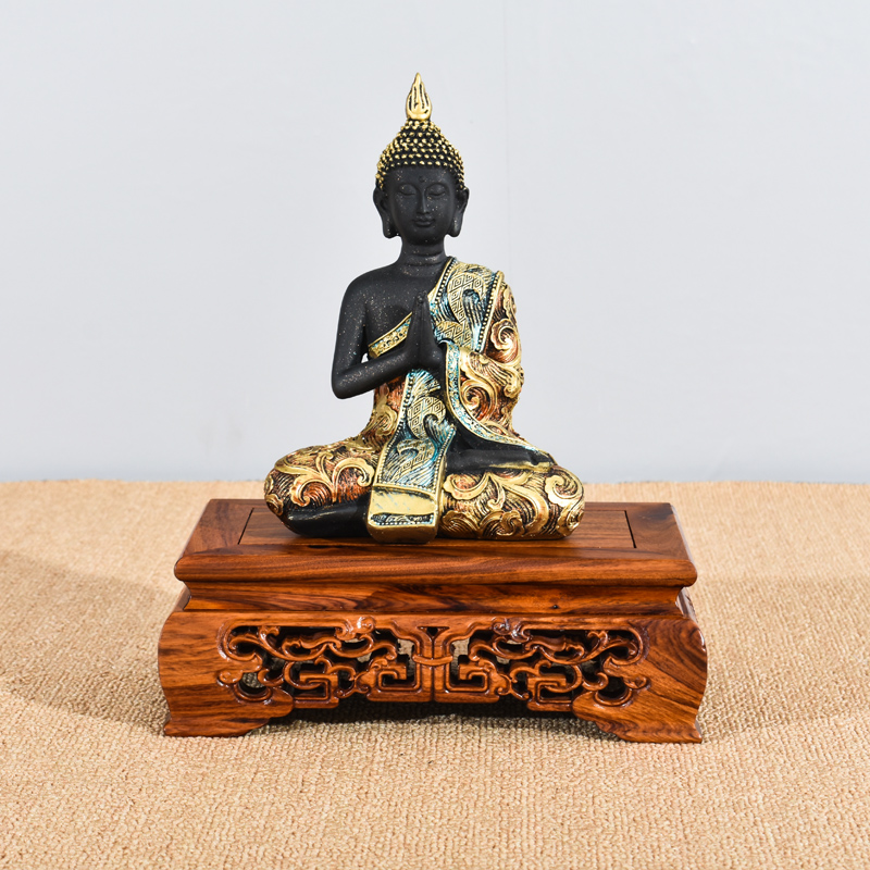 实木镂空雕花底座佛像底座黑檀花瓶盆观音莲花工艺品摆件红木托架