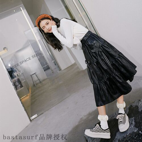 好货Skirt 2021 new autumn and winter black A-line skirt temp