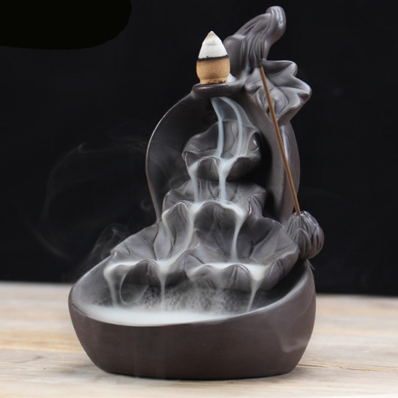 Purple Clay Gourd And Lotus Waterfall Incense Burner +20pcs