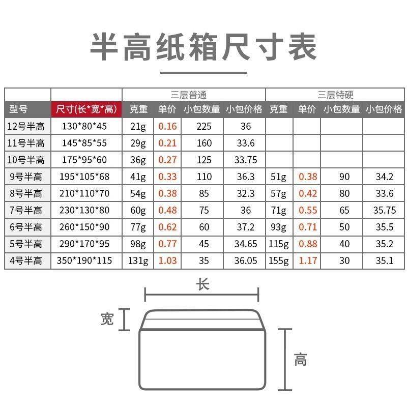三层半高纸箱4-12号快递打包纸盒电商专用扁平纸箱子小盒子半高箱
