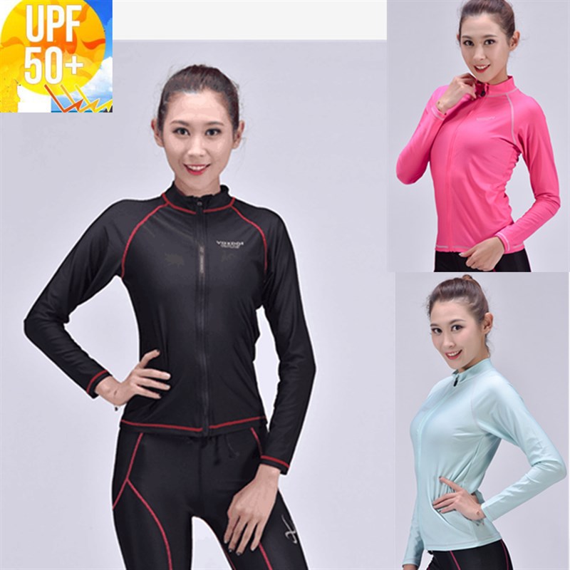 外贸 分体女防晒50+防紫外线潜水衣 拉链开襟浮潜服 防刮伤水母衣