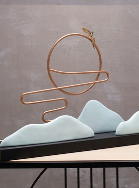 新中式现代轻奢铁艺大鹏陶瓷假山艺术品摆件客厅电视柜玄关装饰品