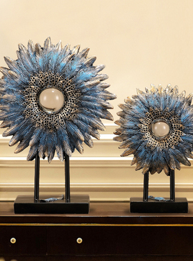 创意美式复古羽毛摆件礼品电视柜客厅茶几样品房软装家居装饰摆件